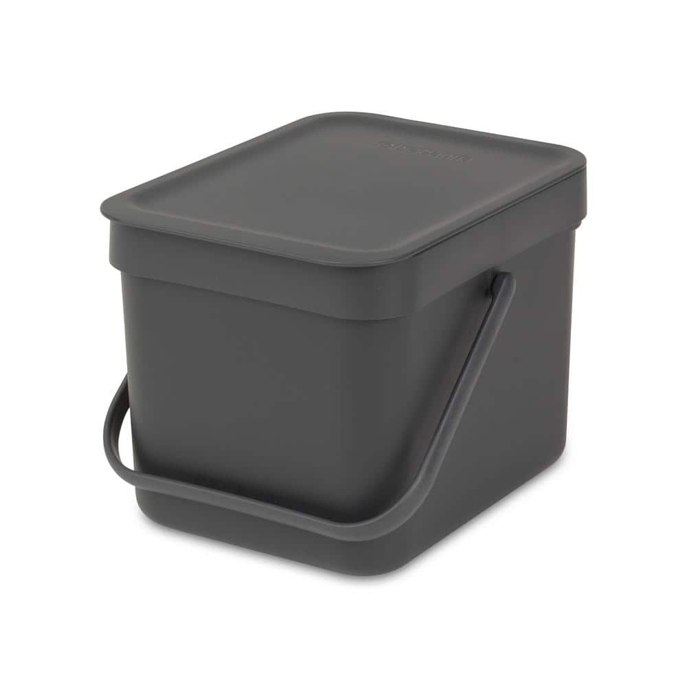 Gray Polypropylene 1.6 Gallon Kitchen Recycling Bin with Handle