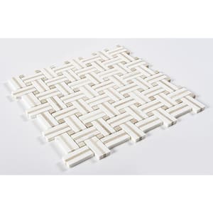 Fabrique Jacard White/Tan 4.5 in. x 8.25 in. Woven Look Smooth Natural Stone Tile Sample
