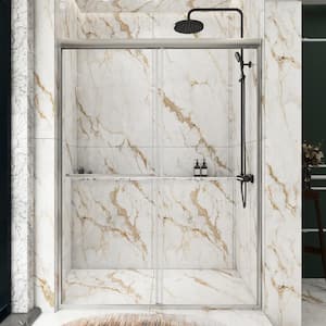 54 in. W x 72 in. H Sliding Semi-Frameless Shower Door in Brushed Nickel Finish with Clear Glass