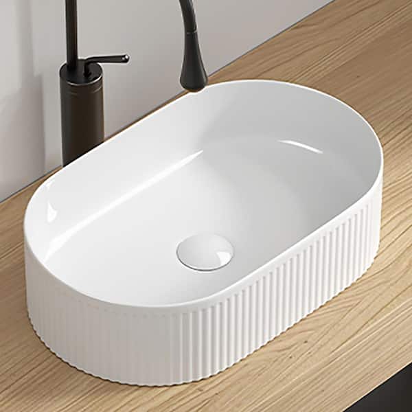 19.29 in. x 12.2 in. Vessel Bathroom Sink in Milk White Ceramic