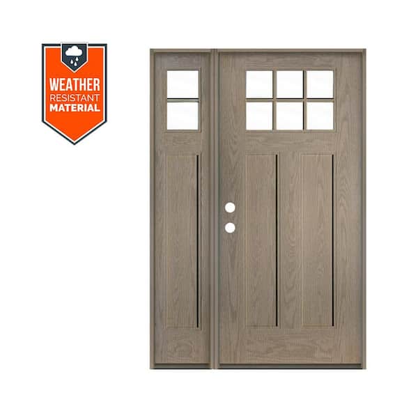 Craftsman 50 in. x 79 in. 6-Lite Right-Hand/Inswing Clear Glass Oiled Leather Stain Fiberglass Prehung Front Door w/LSL