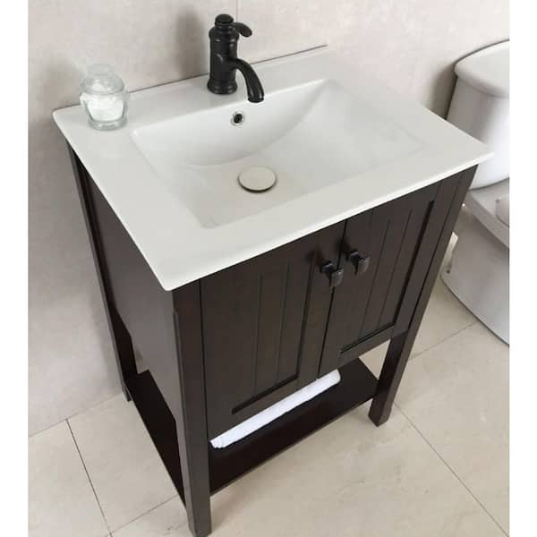 Redondo 24 in. W x 18 in. D x 36 in. H Single Vanity in Sable Walnut with Ceramic Vanity Top in White with White Basin