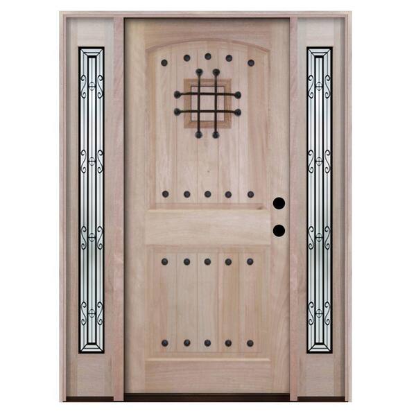 Steves & Sons 72 in. x 80 in. Rustic 2-Panel Speakeasy Unfinished Mahogany Wood Prehung Front Door with Sidelites
