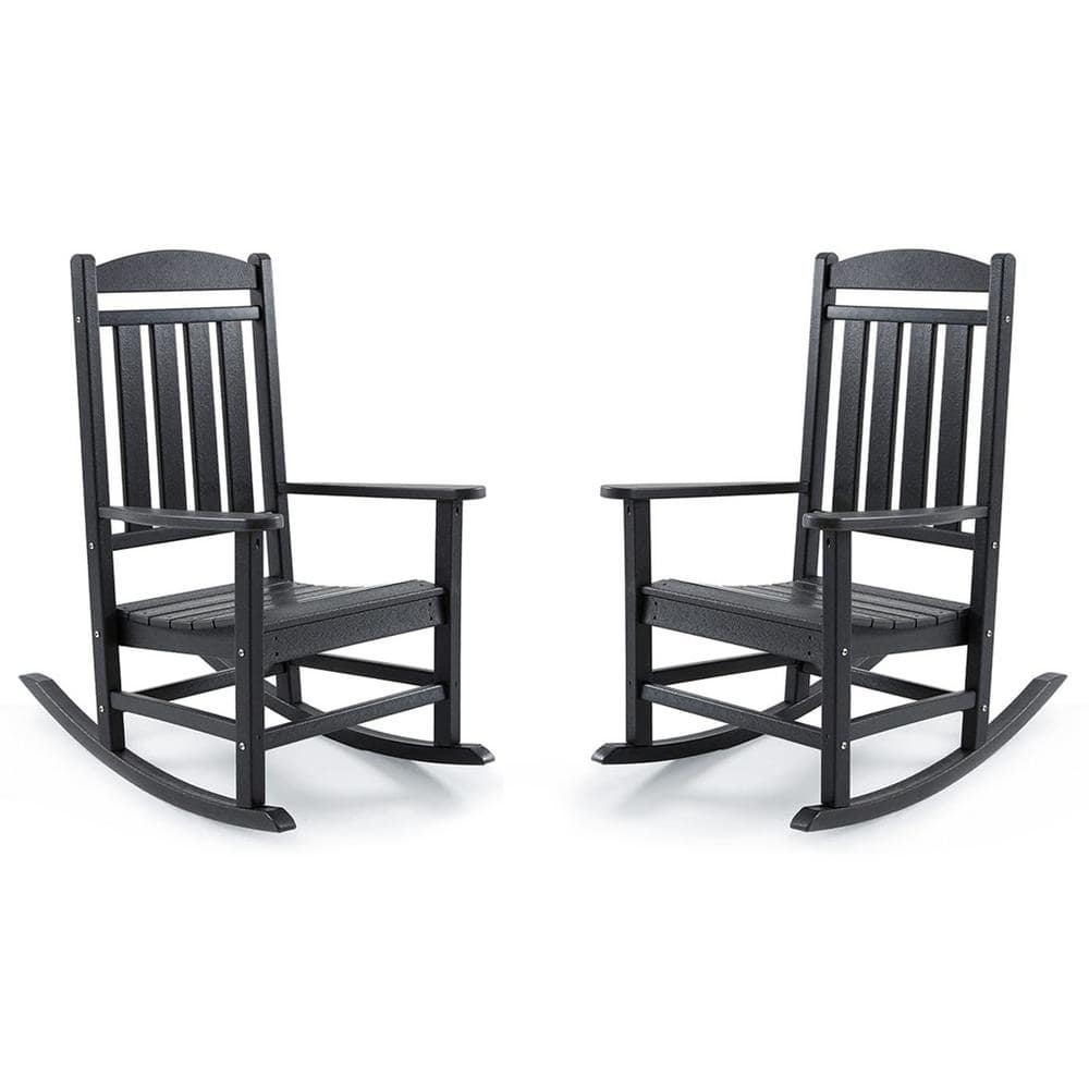 Black HDPE All Weather Outdoor Rocking Chair Set of 2