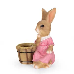 Ello me 19.75 in. Tall Brown and Pink Concrete Lightweight Outdoor Patio Rabbit Planter
