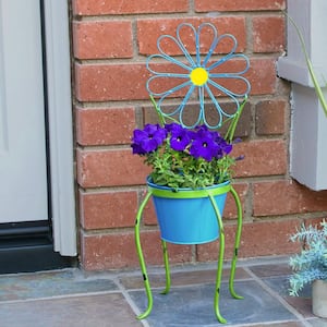 24 in. Tall Blue Daisy Flower Planter with Stand Decoration Yard Statue