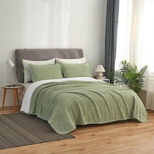 Green Microfiber King Knit Blanket with Pillow Sham