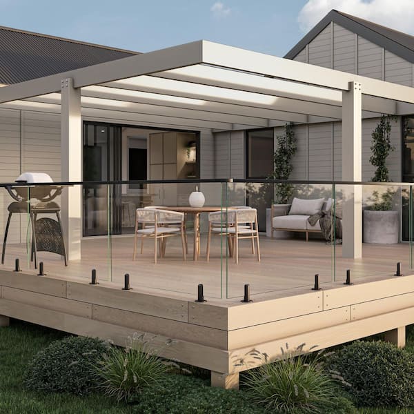 3.8 in. in Diameter x 6.4 in. H Black Stainless Steel Round Baseplate Glass Railing Spigot for 1/2 in. Glass Thickness