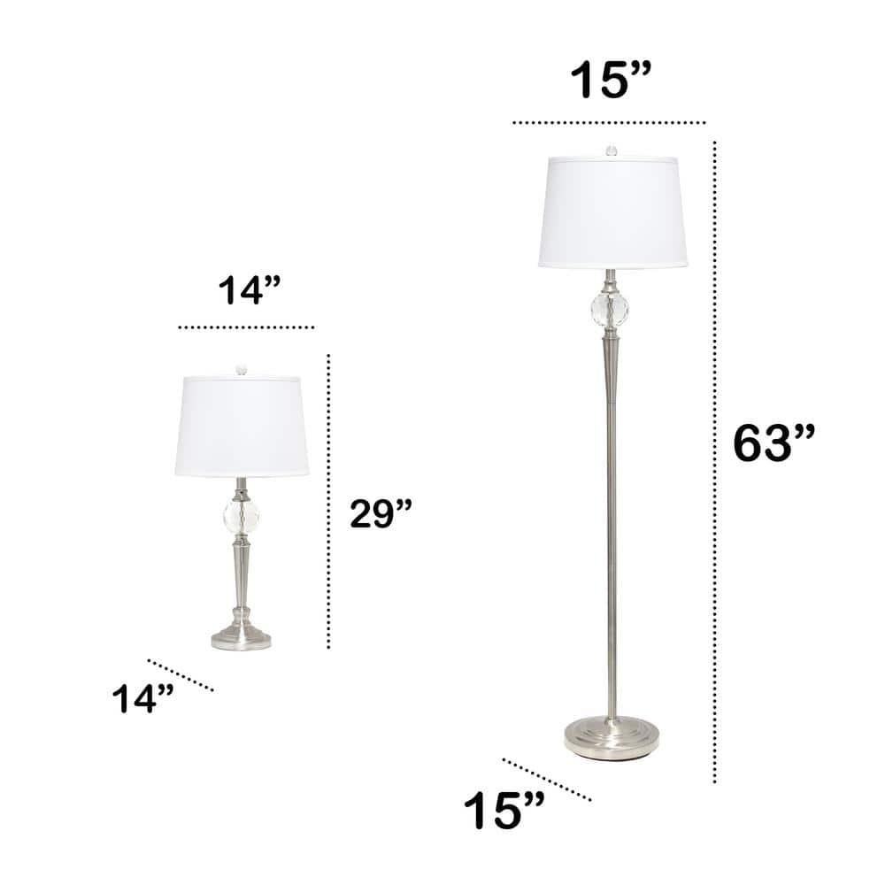 Elegant Silver Crystal Drop Floor & Table Lamp Trio Set with White Shades