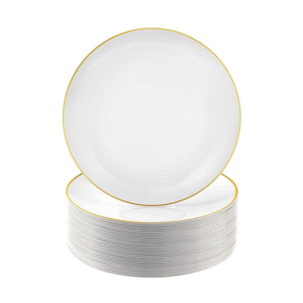 100-Piece Gold Rim White Plastic Plates, 7 in. Disposable Party Plates for Dessert and Salad (Service for 100)