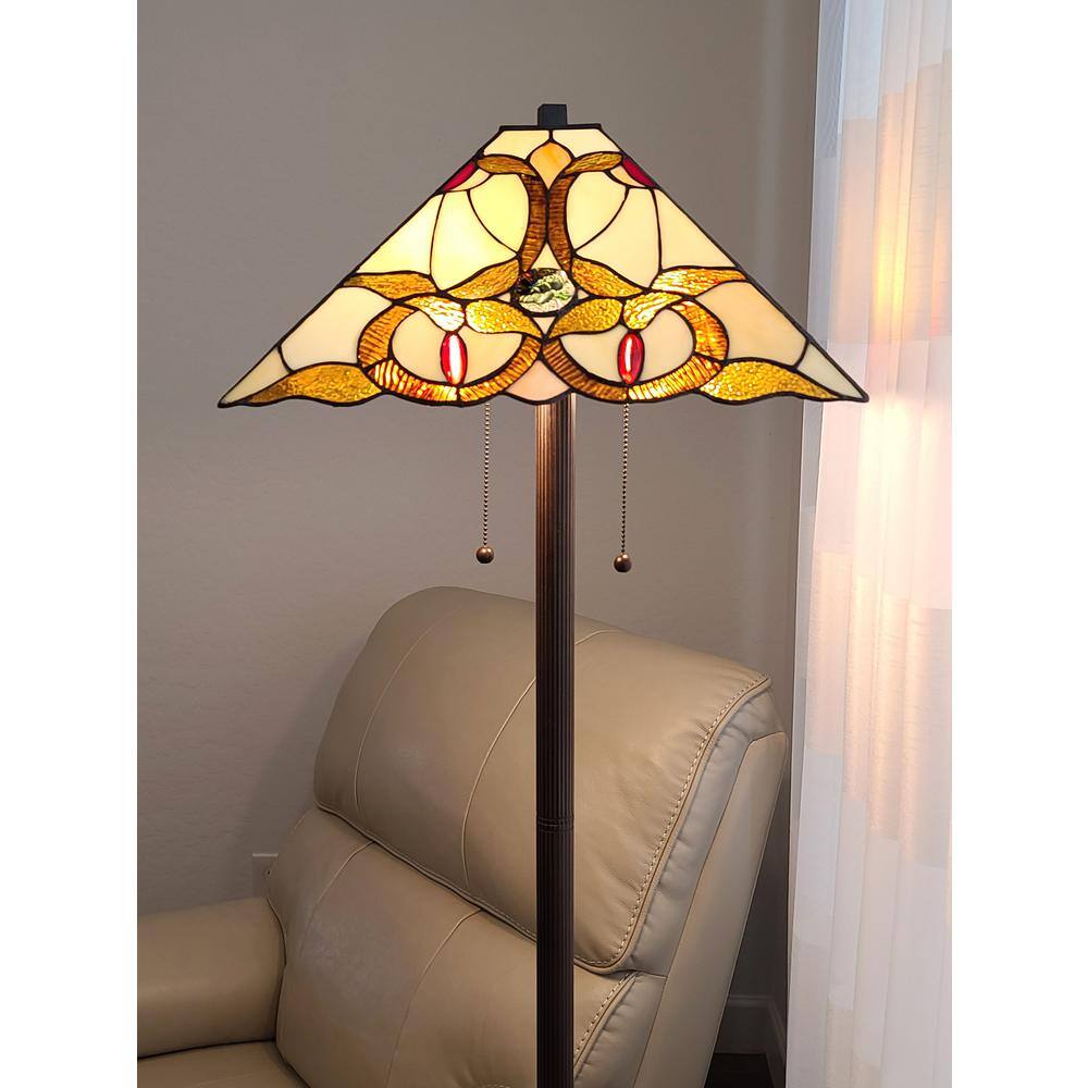 Antique Bronze Tiffany-Style Stained Glass Floor Lamp