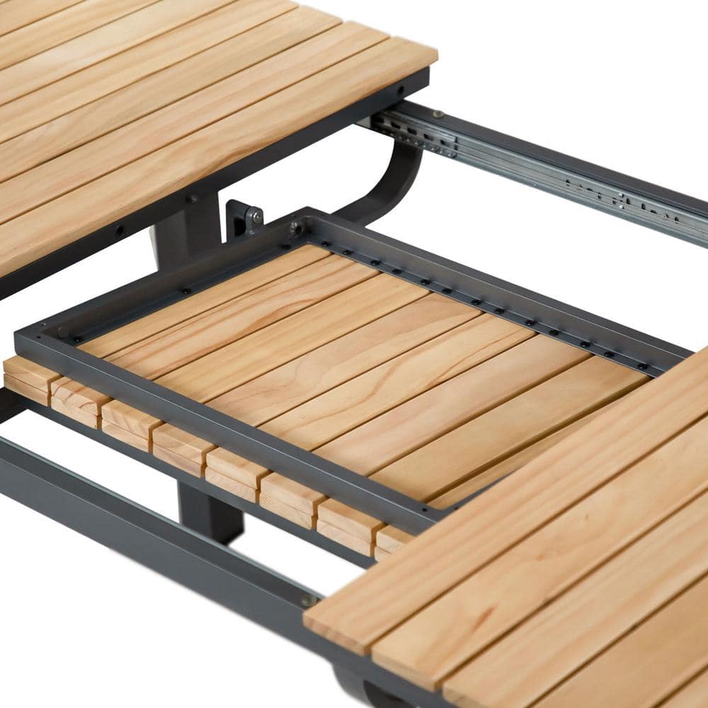 84" Teak and Rattan Outdoor Dining Set with Beige Cushions