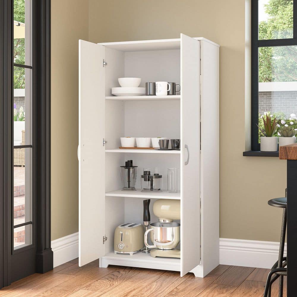 White Tall Engineered Wood Kitchen Pantry Cabinet with Doors
