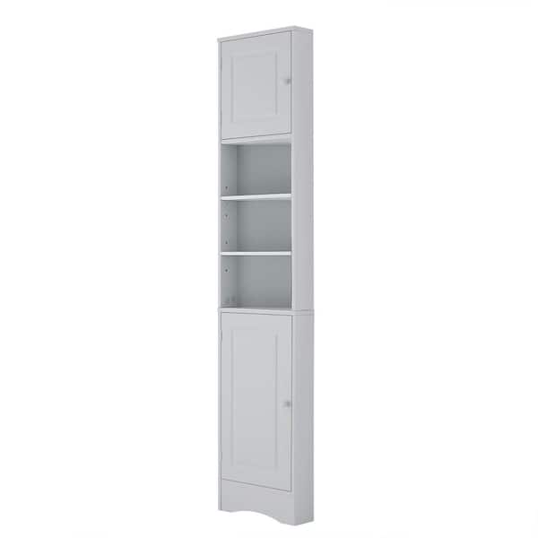 15 in. W x 9 in. D x 67 in. H Grey Freestanding Linen Cabinet Corner Cabinet with Two Doors and Adjustable Shelves