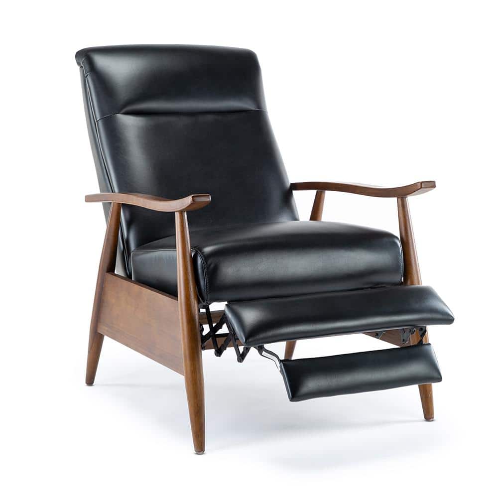 Mid-Century Modern Chestnut & Black Faux Leather Recliner