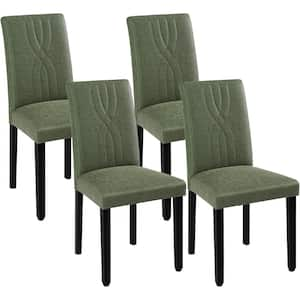 Upholstered Dining Chairs Set of 4 Green Modern PU Leather and Solid Wood Legs and High Back Dining Room Chairs