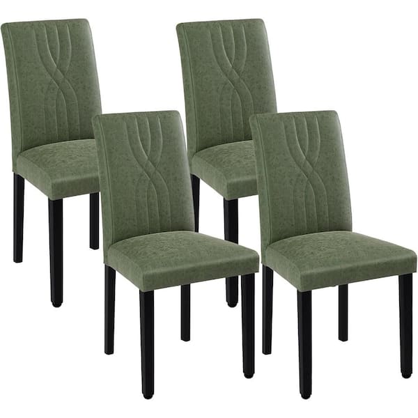 VECELO Upholstered Dining Chairs Set of 4 Green Modern PU Leather and Solid Wood Legs and High Back Dining Room Chairs