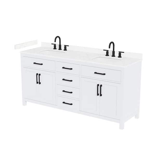 Beckett 72 in. Double Freestanding White Bath Vanity with Carrara Cultured Marble Top