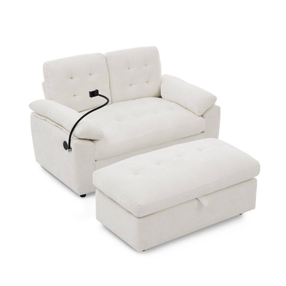 Reclining 56 in. Arm Chenille Rectangular Sofa in White price history on PriceWatchPro