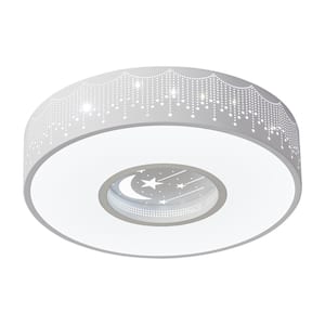 15.7 in. 1-Light White Simple Circle Star Creative Design 20-Watt Integrated LED Flush Mount Ceiling Light