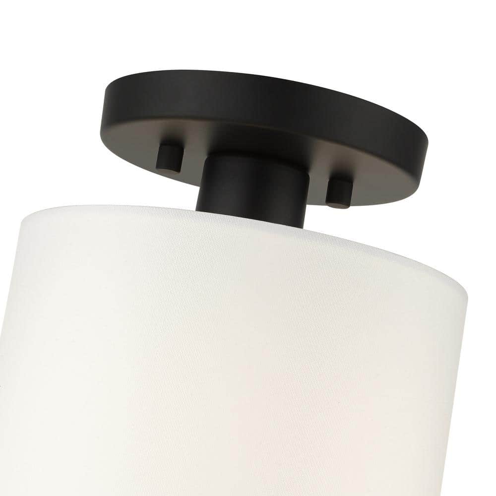 Black Steel Drum Shade Semi-Flush Mount Light
