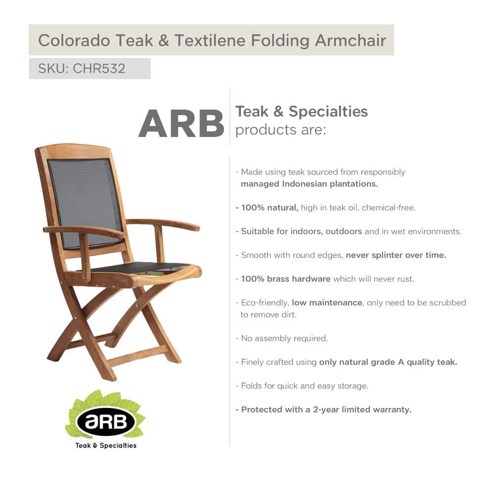 Colorado Honey Teak Folding Outdoor Dining Chair with Textilene Seat