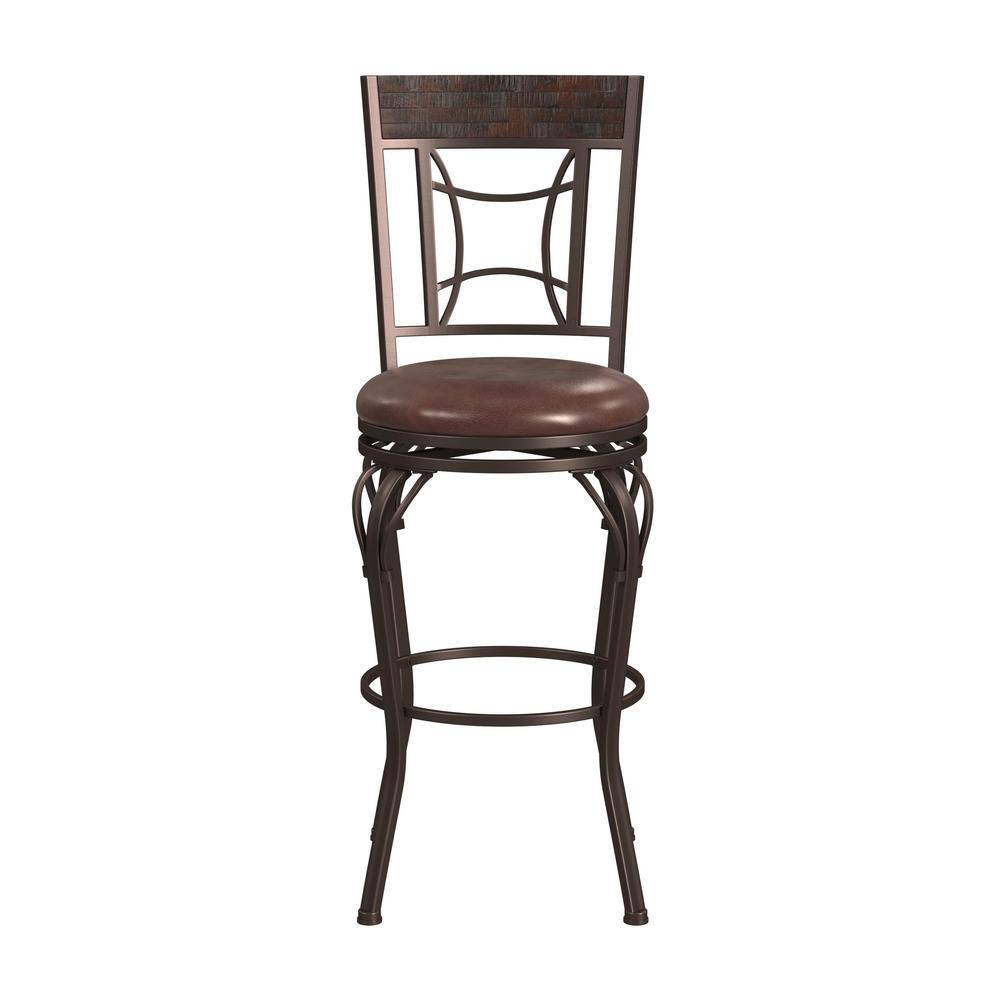 Traditional Dark Chestnut Swivel Bar Stool with Antique Brown Leather