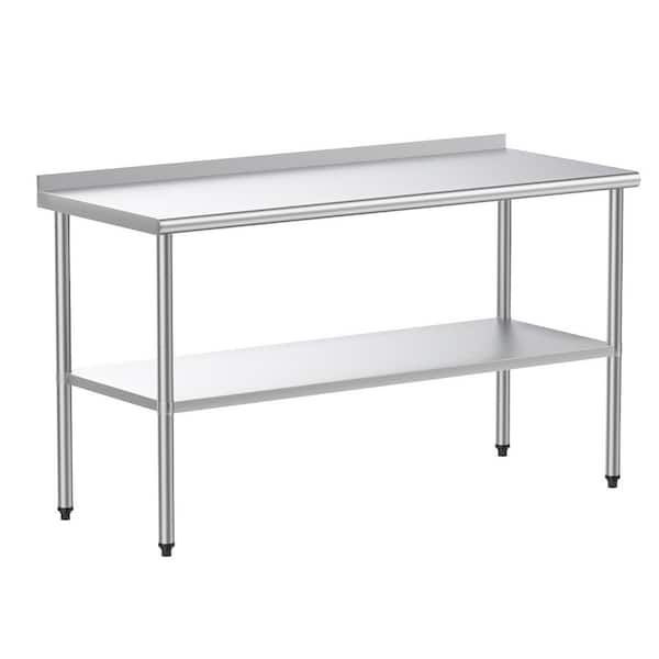 Karl home Silver Stainless Steel Table Kitchen Prep Table With Undershelf and Backsplash