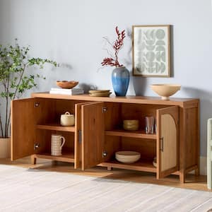 Modern English Oak MDF 70 in. Reeded Sideboard with Arched Doors