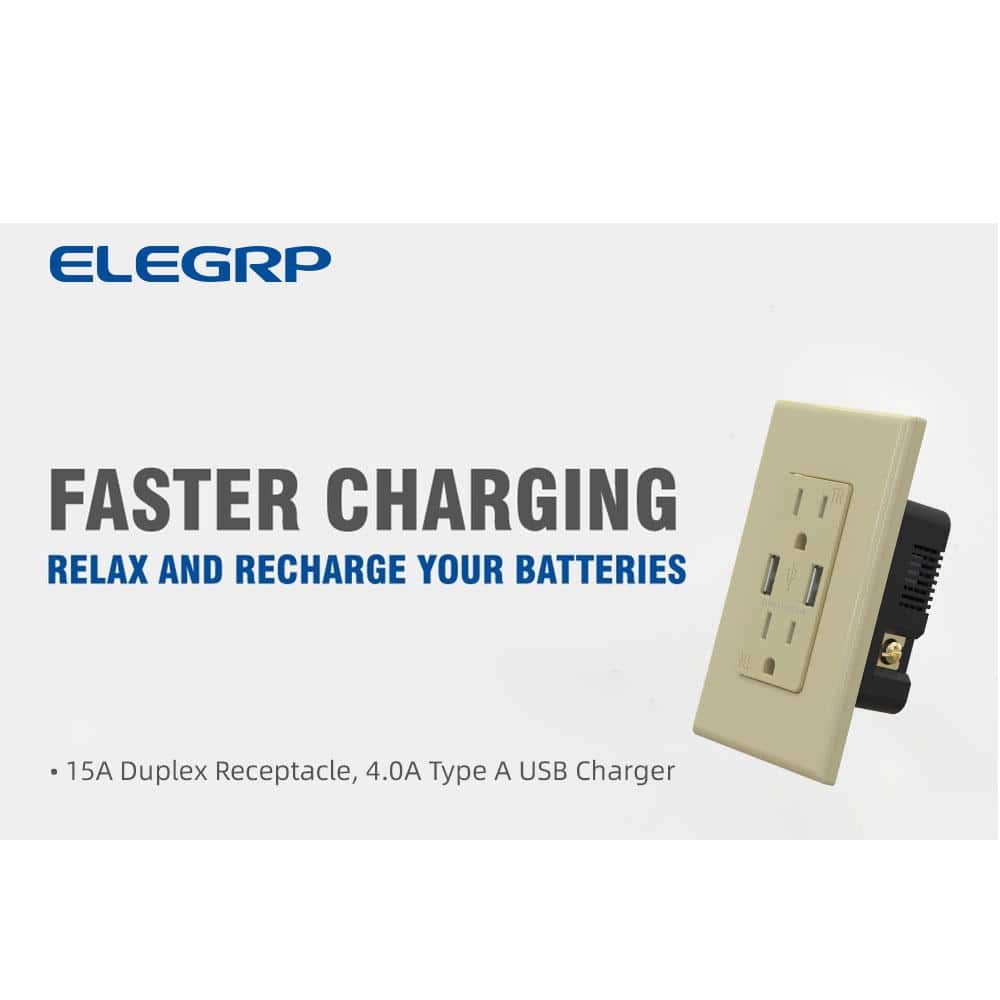 Ivory 15A Tamper Resistant Duplex Outlet with USB Ports and Wall Plate