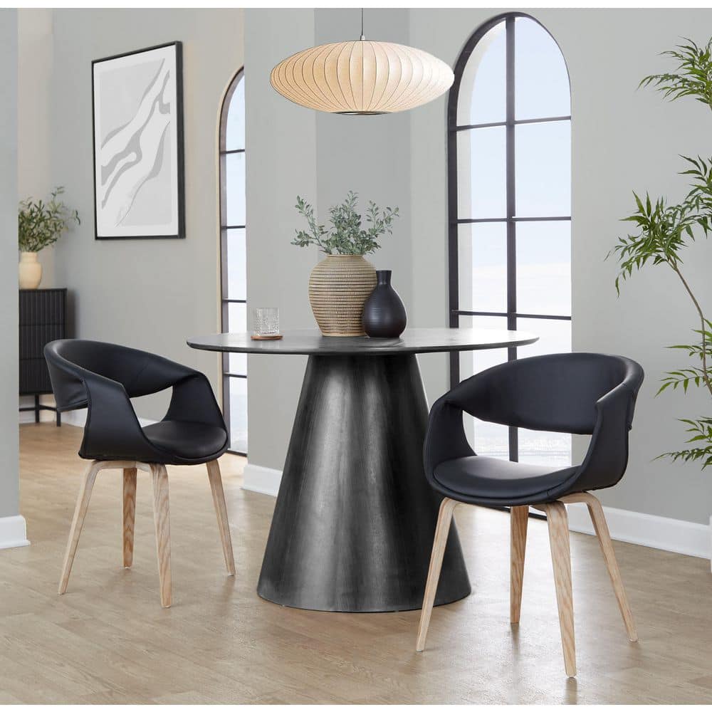 Curvo Whitewashed Wood and Black Faux Leather Upholstered Chair (Set of 2) price history on PriceWatchPro