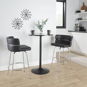 Cinch Claire 25.75 in. Black Faux Leather and Chrome Metal Fixed-Height Counter Stool with Round Footrest (Set of 2)