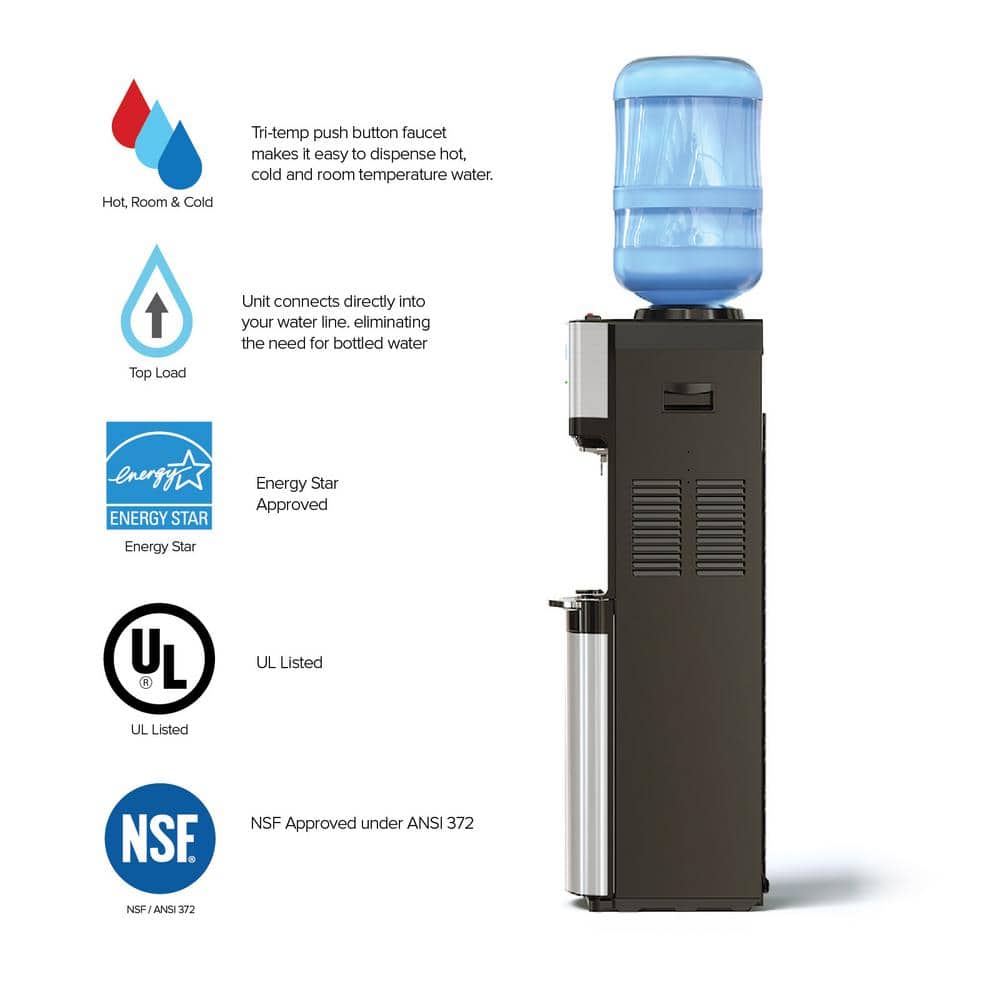 Brio Silver Stainless Steel Top Loading Water Cooler Dispenser with Child Safety Lock