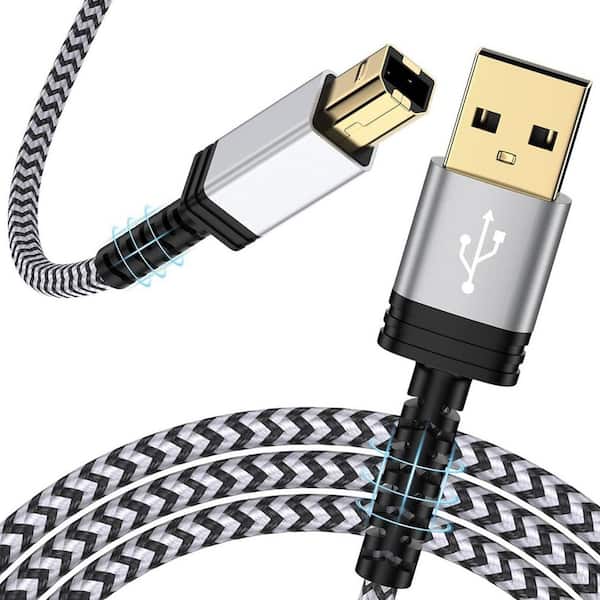 10ft USB 2.0 Printer Cable Nylon Braided High Speed USB A to B Scanner Cord Gold Plated for Computer Piano