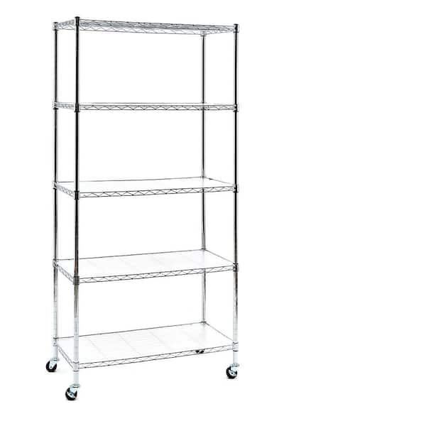 Chrome 5-Tier Rolling Carbon Steel Wire Garage Storage Shelving Unit with Casters (30 in. W x 63 in. H x 14 in. D)