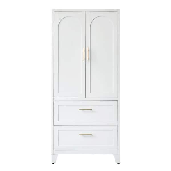 71 in. White Metal Wardrobe Cabinet - 2-Drawers, Hanging Rod and Shelf