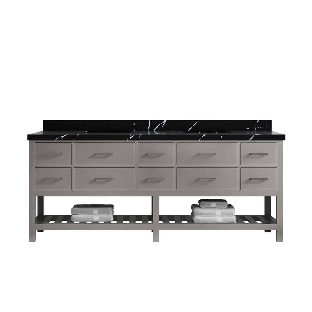 Parker 84 in. Double Sink Freestanding White Bath Vanity with Regular Calacatta Black Qt. Top Unassembled price history on PriceWatchPro