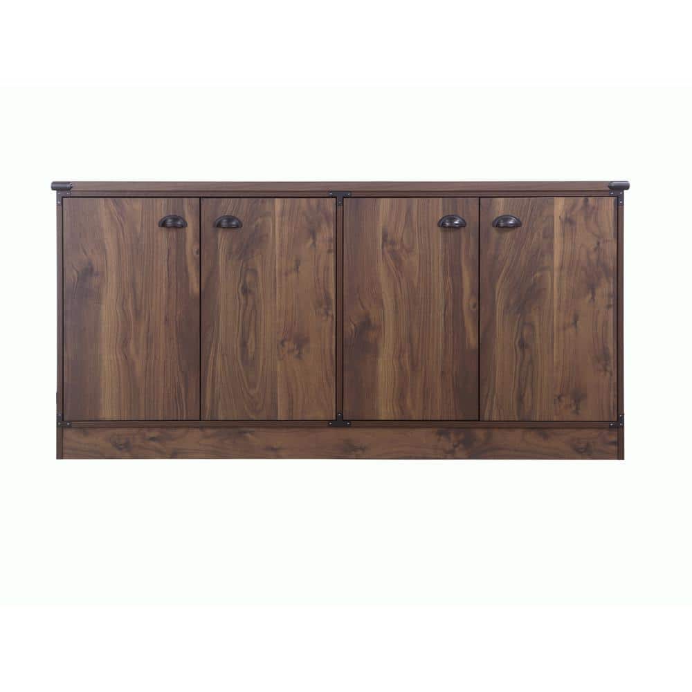 Saint Birch Dark Walnut 4-Door Credenza with Adjustable Shelves