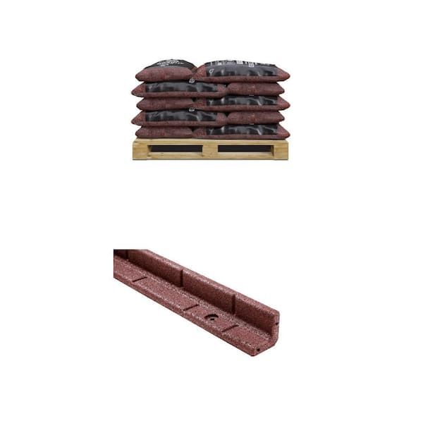 37.5 cu. ft. Red Shredded Rubber Mulch and 48 in. x 3 in. Rubber Edging (6-Pack) Combo
