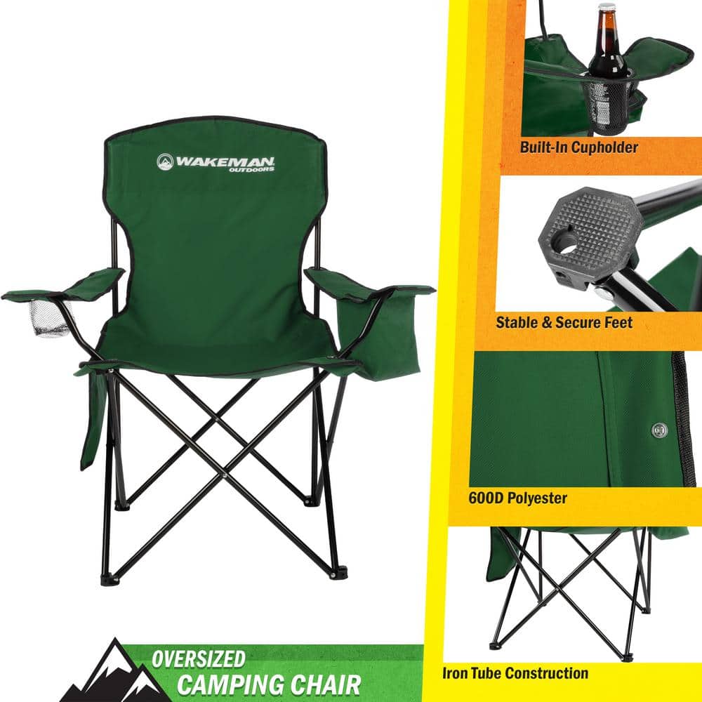 Green Heavy Duty Folding Camping Chair with Cooler and Cupholder