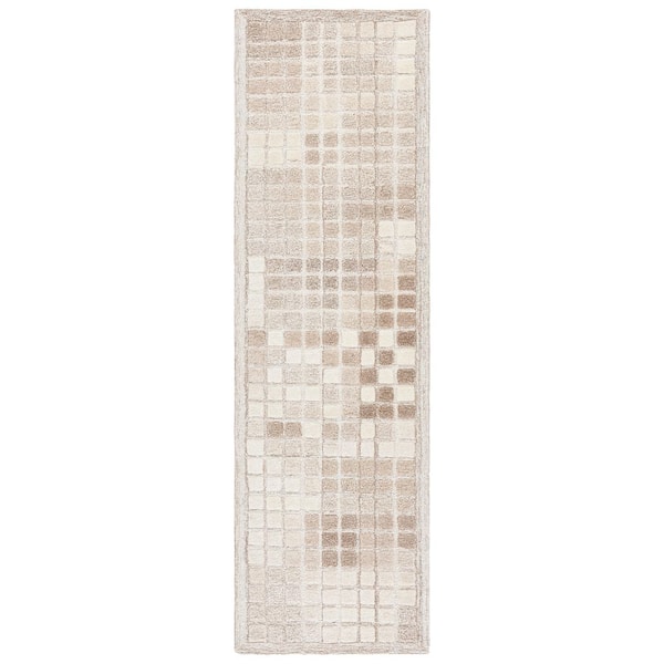 SAFAVIEH Ebony 2 ft. x 8 ft. Ivory/Brown Abstract Tile Runner Rug ...
