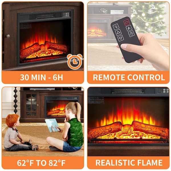 58.25 in. Freestanding Electric Fireplace TV Stand with 23 in. Electric Fireplace Insert, Storage Space, Espresso