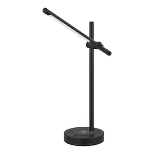 22 in. Indoor Black Integrated LED Table Lamp with Built-in Wireless Charging Pad