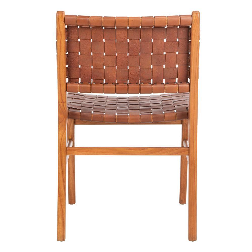 Cognac and Natural Woven Leather Side Chairs, Set of 2