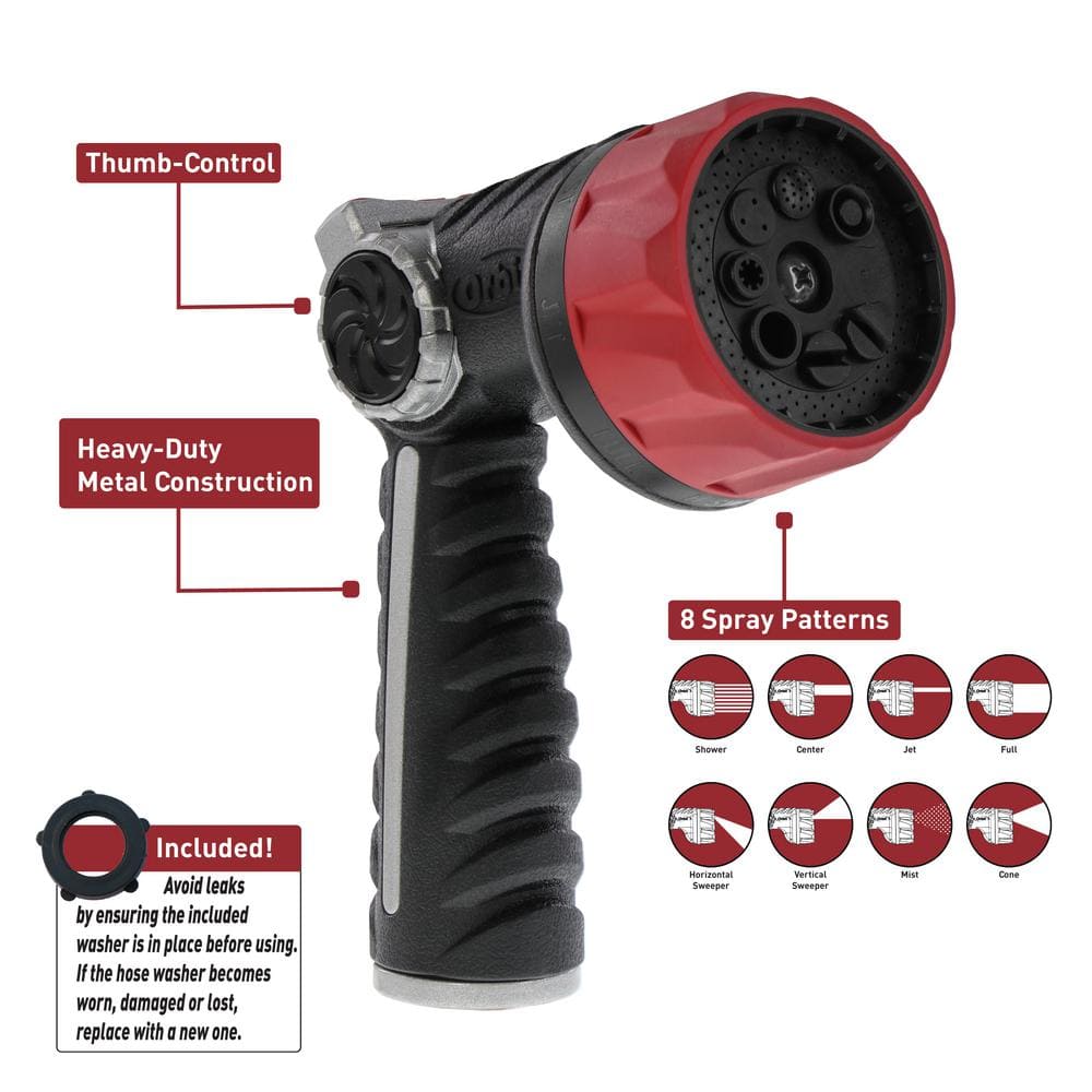 Pro Series Heavy-Duty Zinc 8-Pattern Thumb Control Spray Hose Nozzle - Thumbnail 4