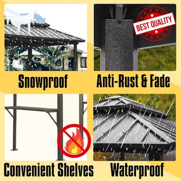 6 ft. x 8 ft. Brown Metal Frame with Shelves Serving Tables Aluminum BBQ Gazebo