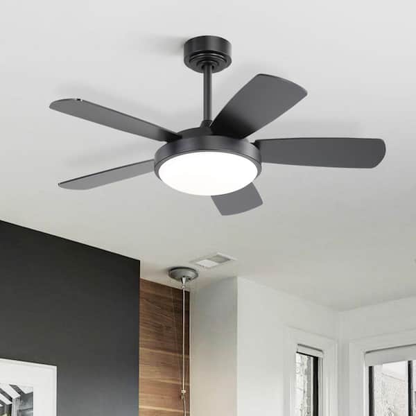 Kebris 42 in. Indoor/Outdoor Integrated LED Black Downrod Mount Ceiling Fan with Light Kit and Remote Control