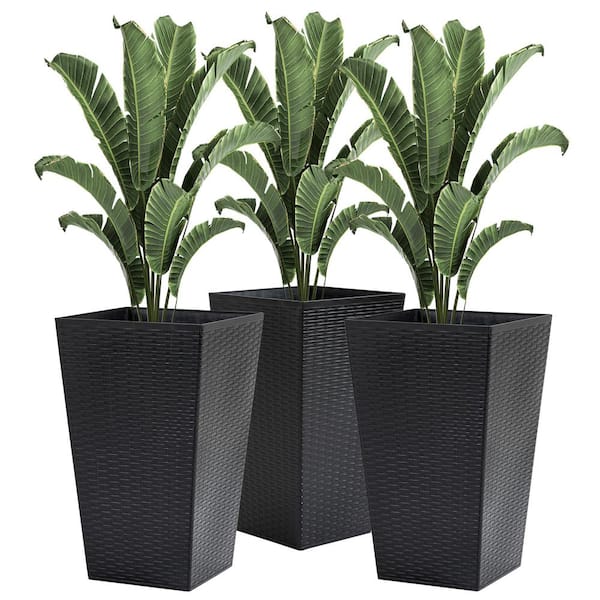 24 in. W Black Polypropylene Square Outdoor/Indoor Flower Pots with Drainage Hole (3-Pack)