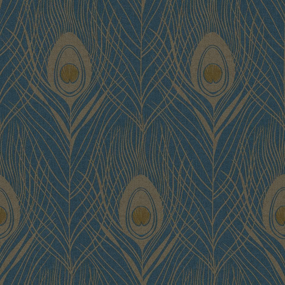 Absolutely Chic Metallic Blue/Yellow Vinyl Non-Woven Non-Pasted Peacock  Feather Metallic Wallpaper (Covers 57.75 sq.ft.) AC60004 - The Home Depot