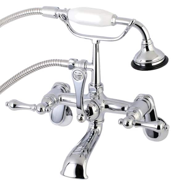Kingston Brass Traditional Adjustable Center 3-Handle Claw Foot Tub Faucet with Handshower in Chrome